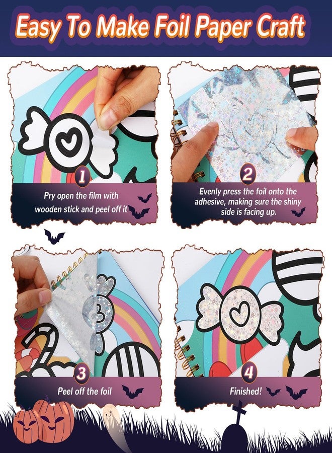 JULEASEL Halloween Foil Paper Arts and Crafts Kits, DIY Halloween Arts and Crafts for Kids, No Mess Foil and Coloring Books, Creative Spooky Art Gifts for Boys Girls Ages 4+ - Image 3